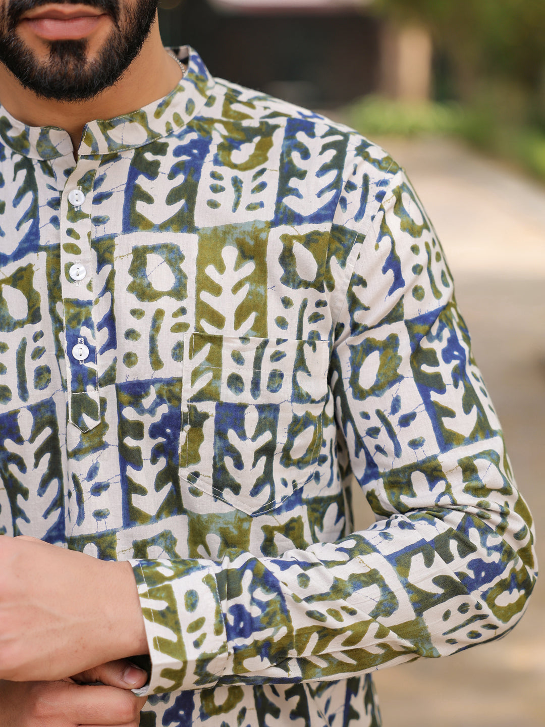 Men's Ethnic Motifs Pure Cotton Navy Blue Printed Kurta