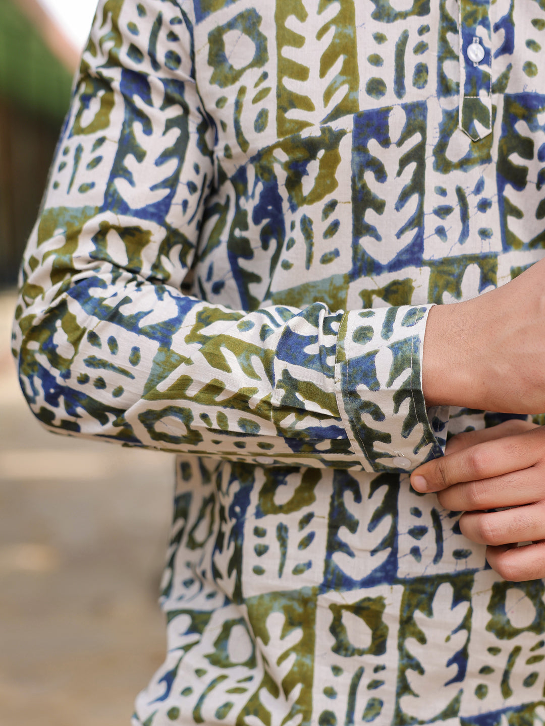 Men's Ethnic Motifs Pure Cotton Navy Blue Printed Kurta
