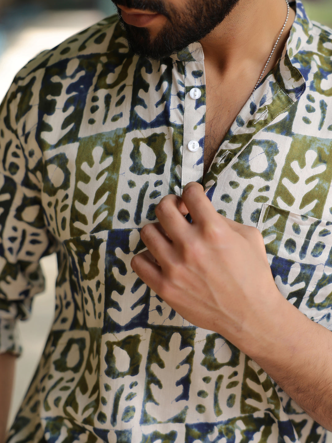 Men's Ethnic Motifs Pure Cotton Navy Blue Printed Kurta