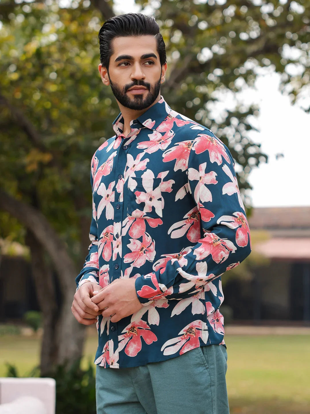 Men's Floral Print Pure Viscose Rayon Multi Colour Casual Shirt - SanskrutiHomes