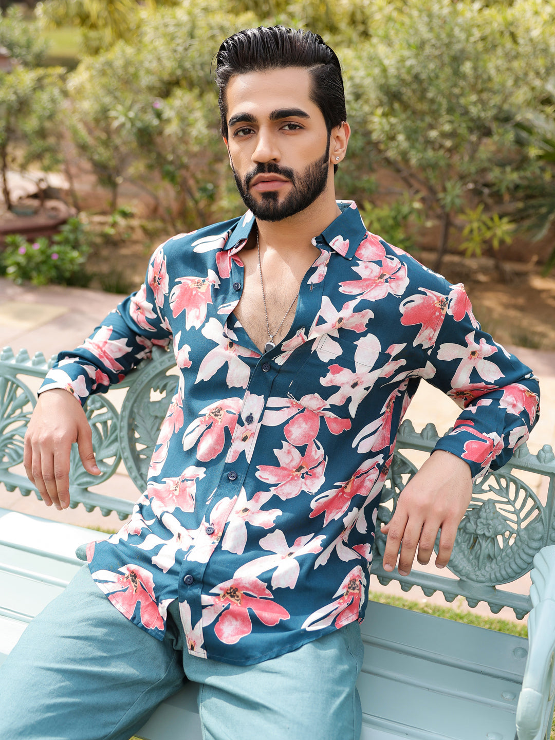 Men's Floral Print Pure Viscose Rayon Multi Colour Casual Shirt - SanskrutiHomes