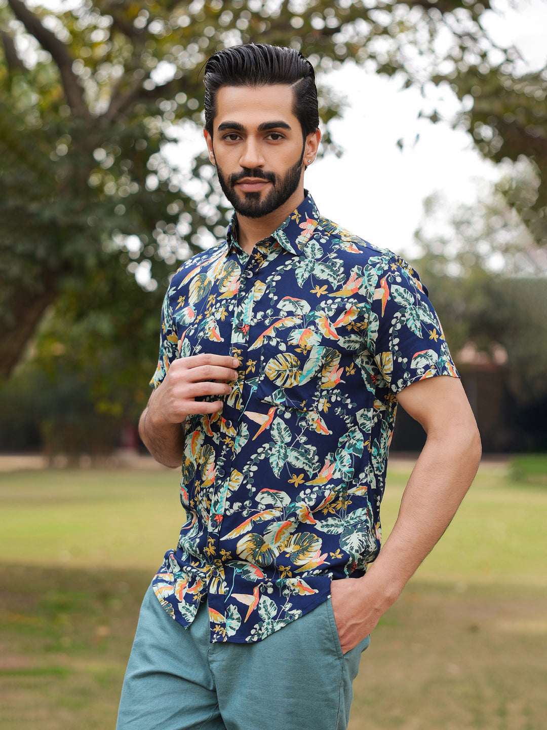 Men's Floral Print Pure Viscose Rayon Multi Colour Casual Shirt - SanskrutiHomes