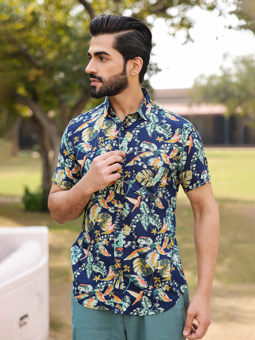 Men's Floral Print Pure Viscose Rayon Multi Colour Casual Shirt - SanskrutiHomes