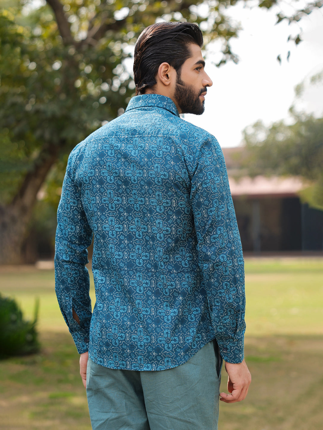 Men's Floral Print Pure Cotton Teal Casual Shirt - SanskrutiHomes