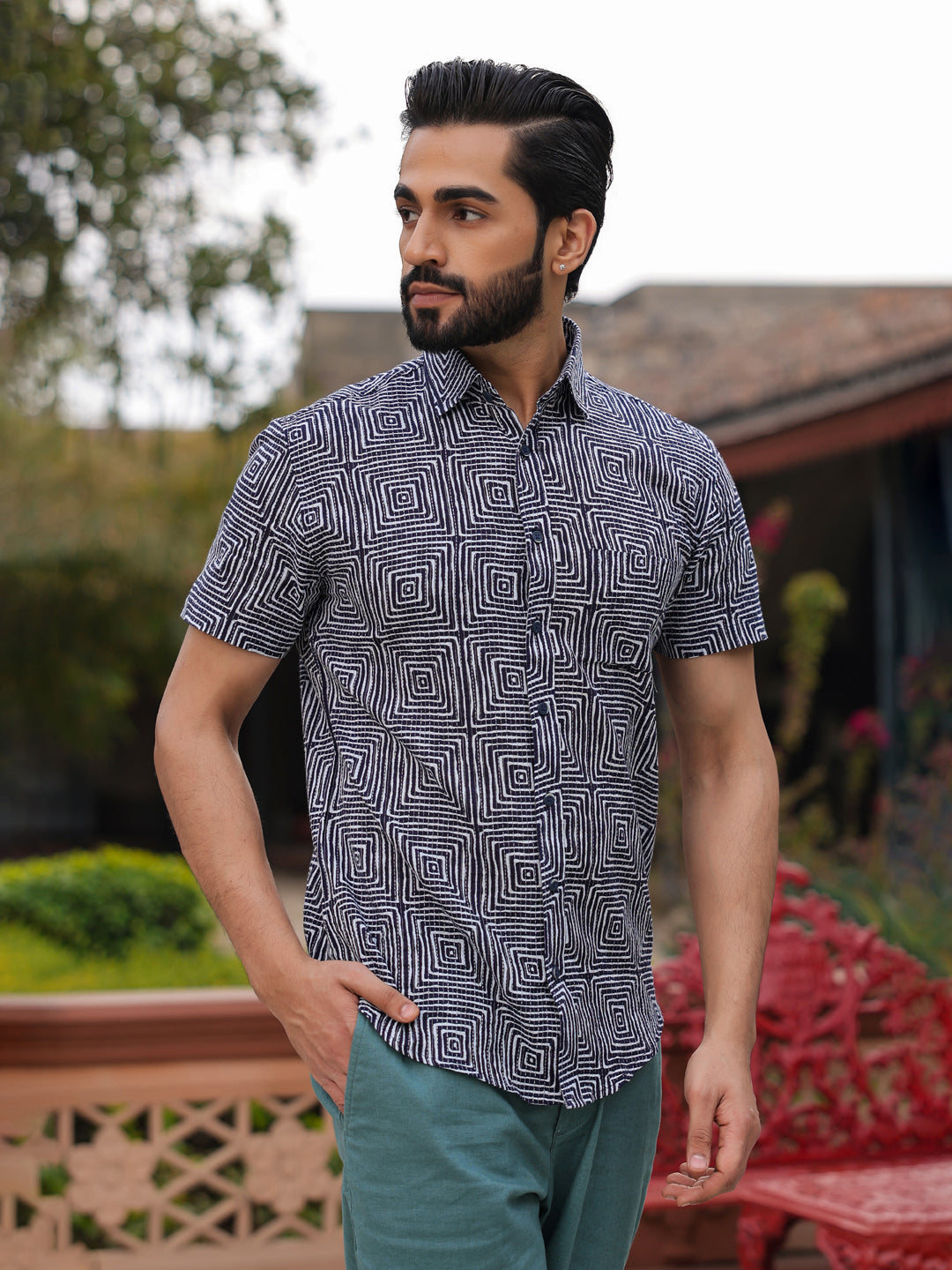 Men's Pure Cotton Blue Casual Shirt