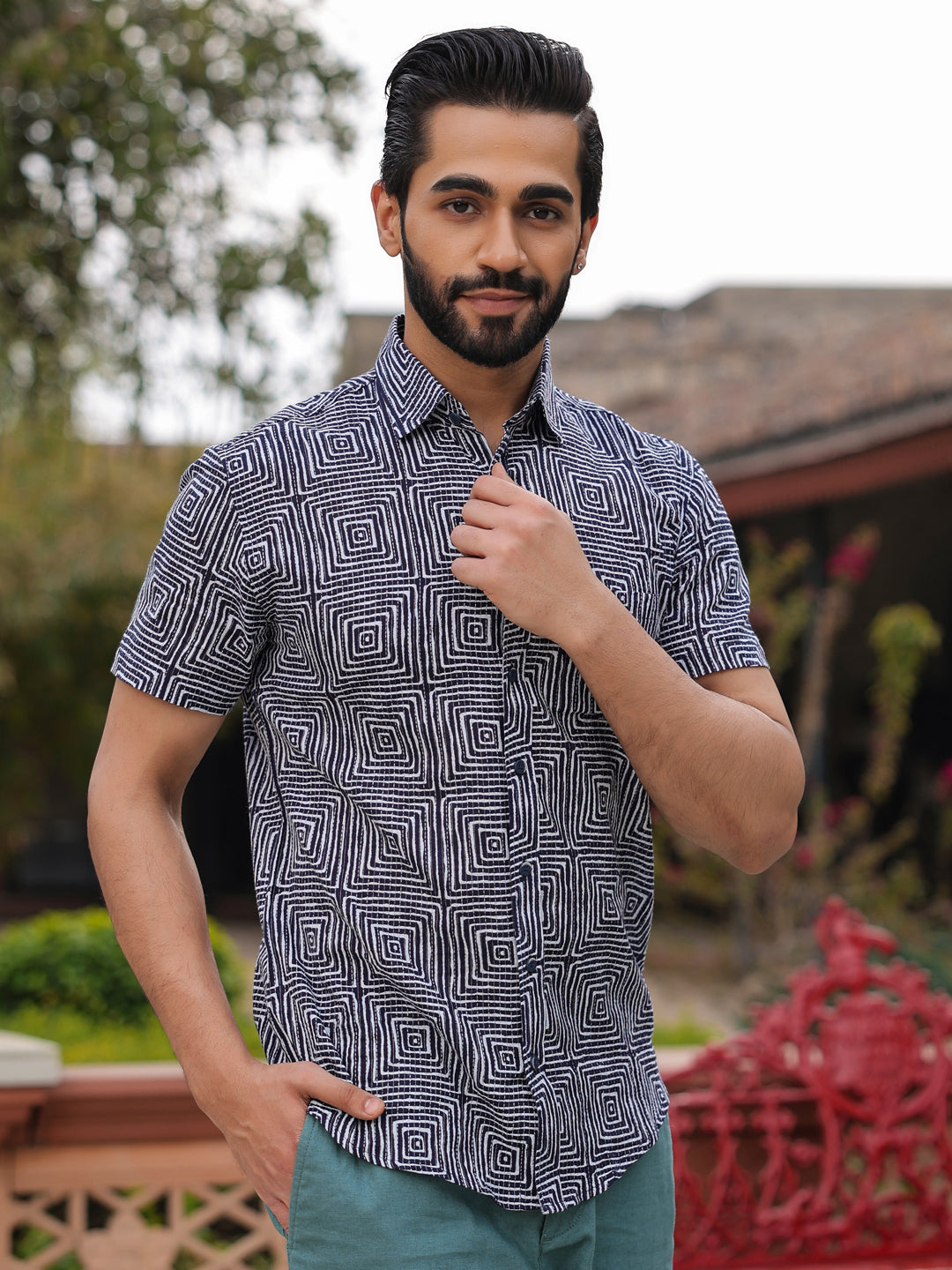 Men's Pure Cotton Blue Casual Shirt