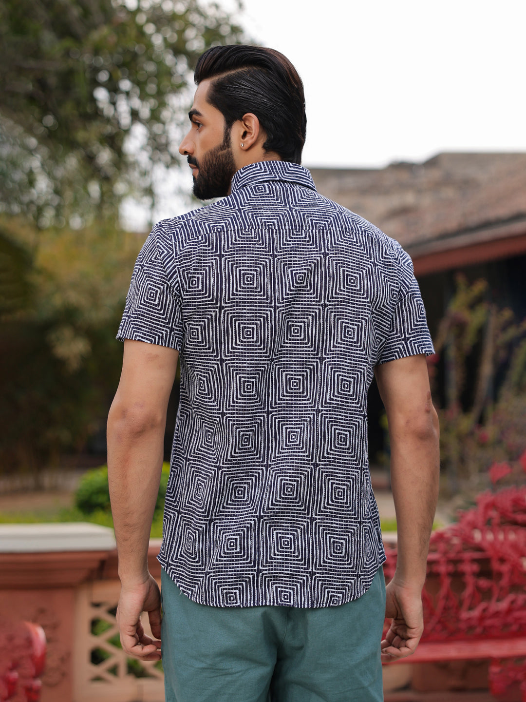 Men's Pure Cotton Blue Casual Shirt - SanskrutiHomes