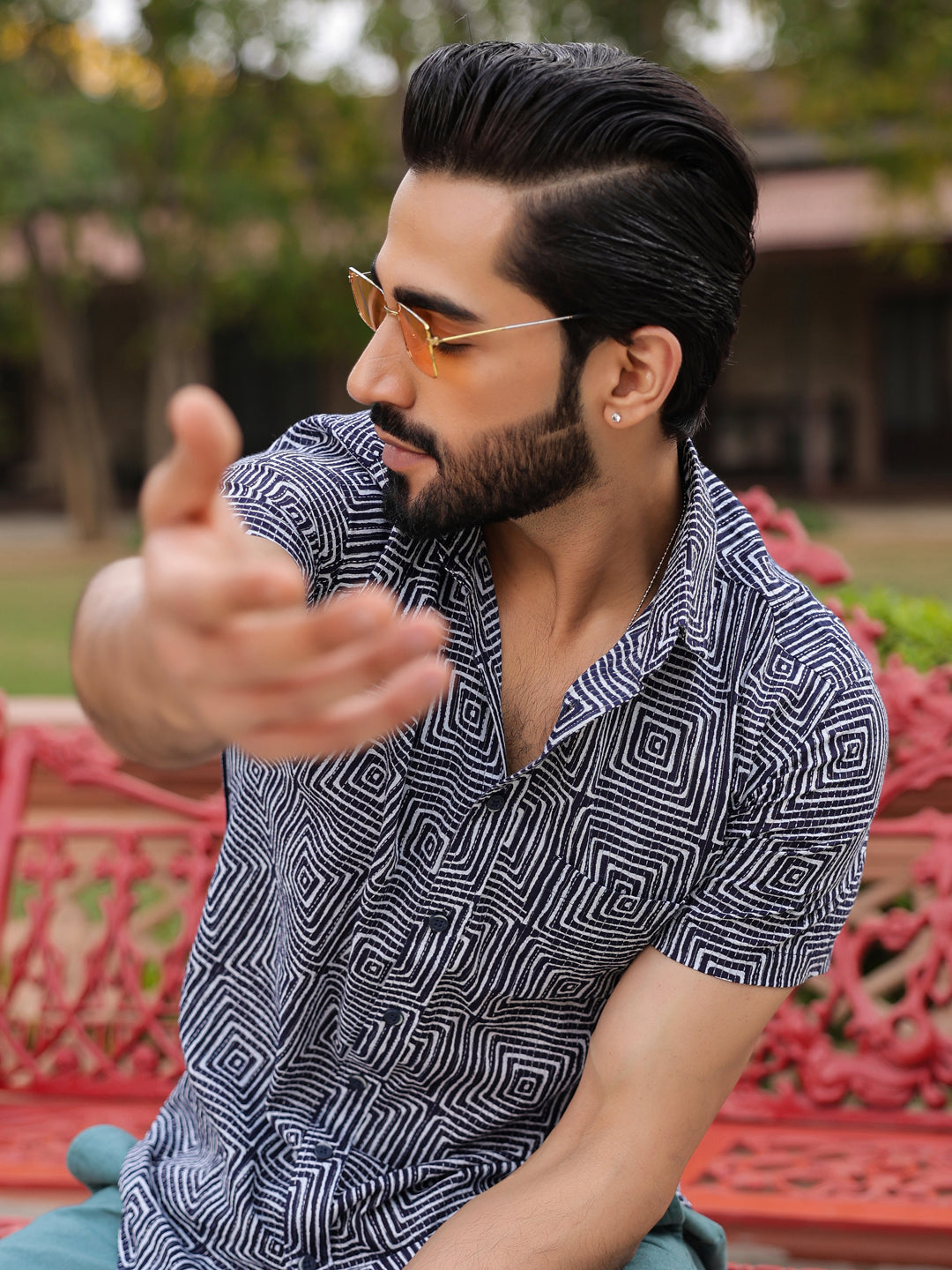 Men's Pure Cotton Blue Casual Shirt - SanskrutiHomes