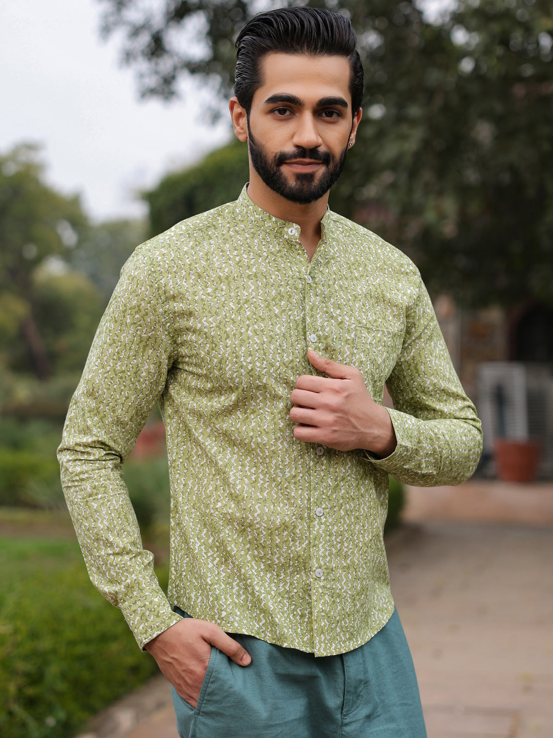 Men's Pure Cotton Green Casual Shirt