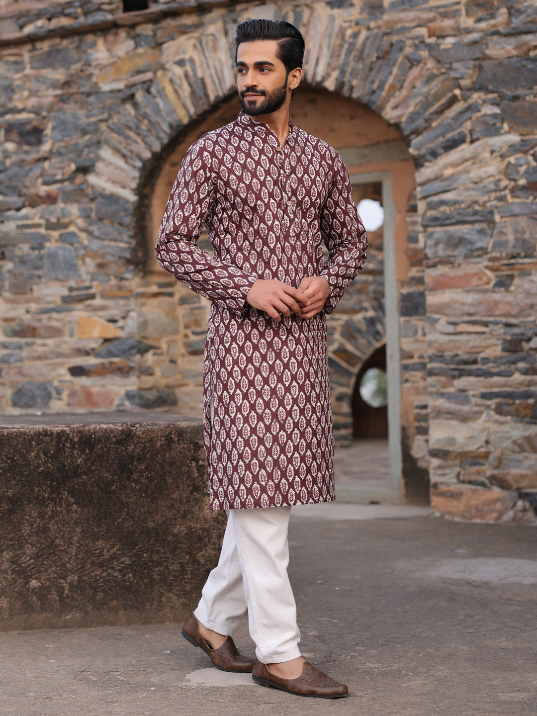 Men's Ethnic Motifs Pure Cotton Vine Printed Kurta