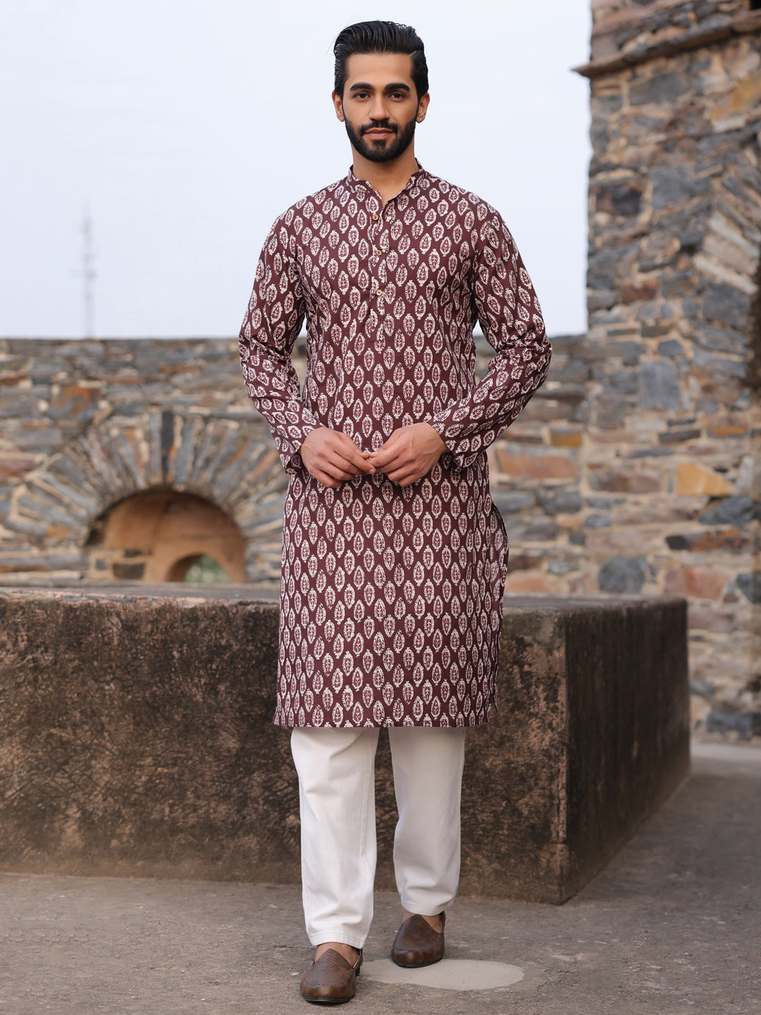 Men's Ethnic Motifs Pure Cotton Vine Printed Kurta