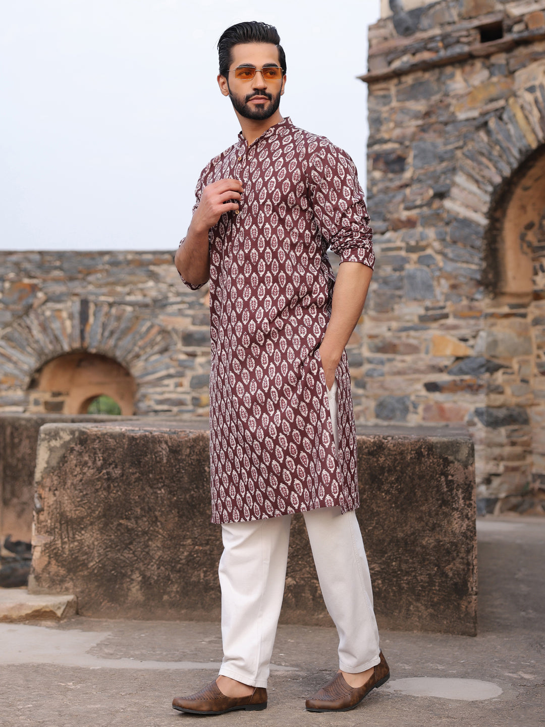 Men's Ethnic Motifs Pure Cotton Vine Printed Kurta