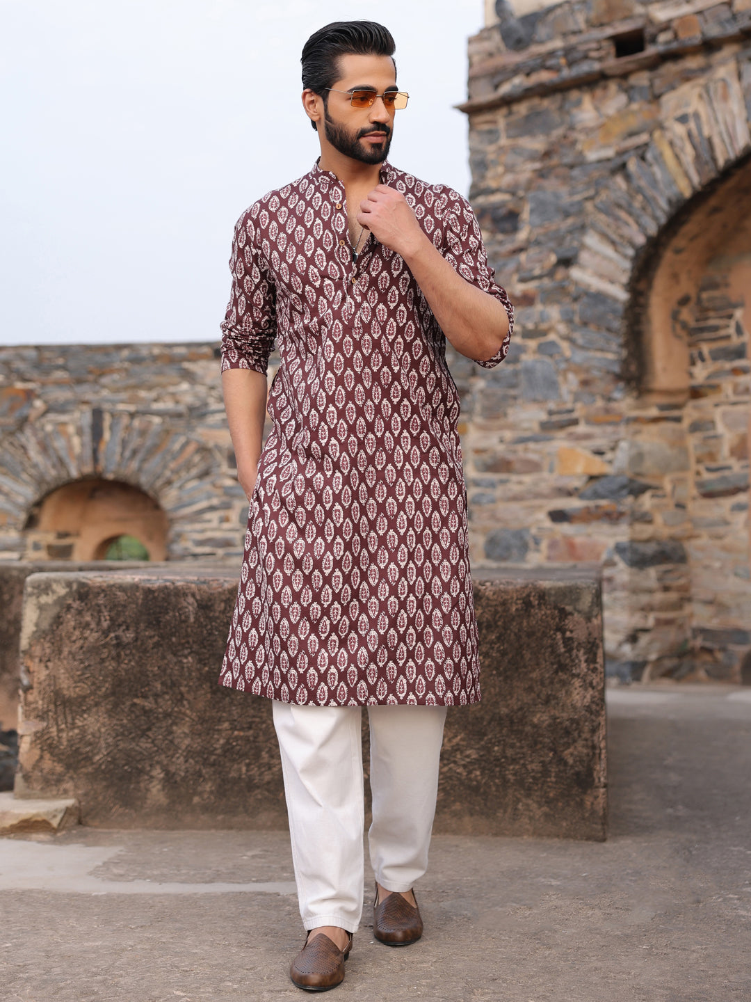 Men's Ethnic Motifs Pure Cotton Vine Printed Kurta