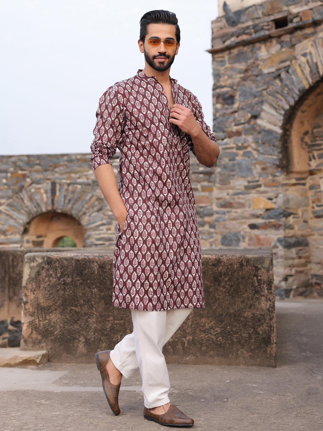Men's Ethnic Motifs Pure Cotton Vine Printed Kurta
