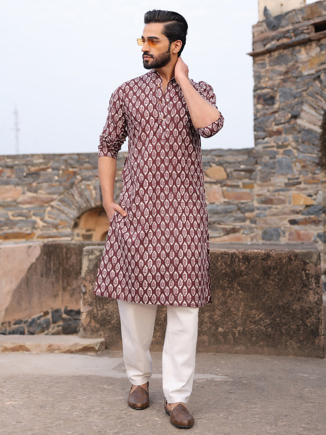 Men's Ethnic Motifs Pure Cotton Vine Printed Kurta