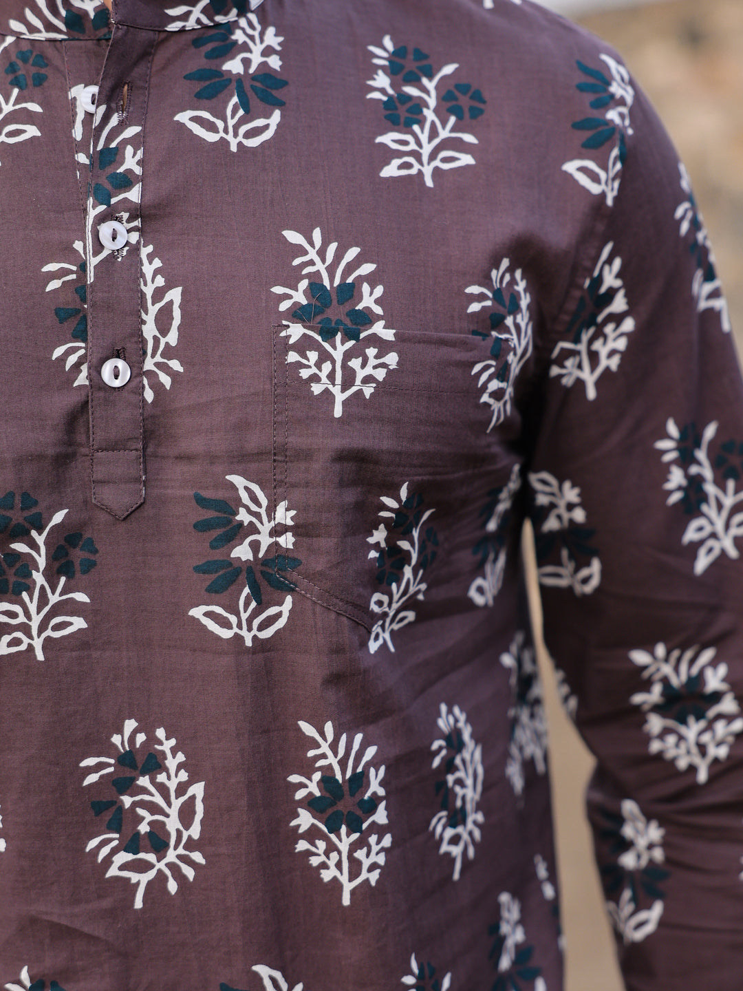 Men's Ethnic Motifs Pure Cotton Dark Grey Printed Kurta