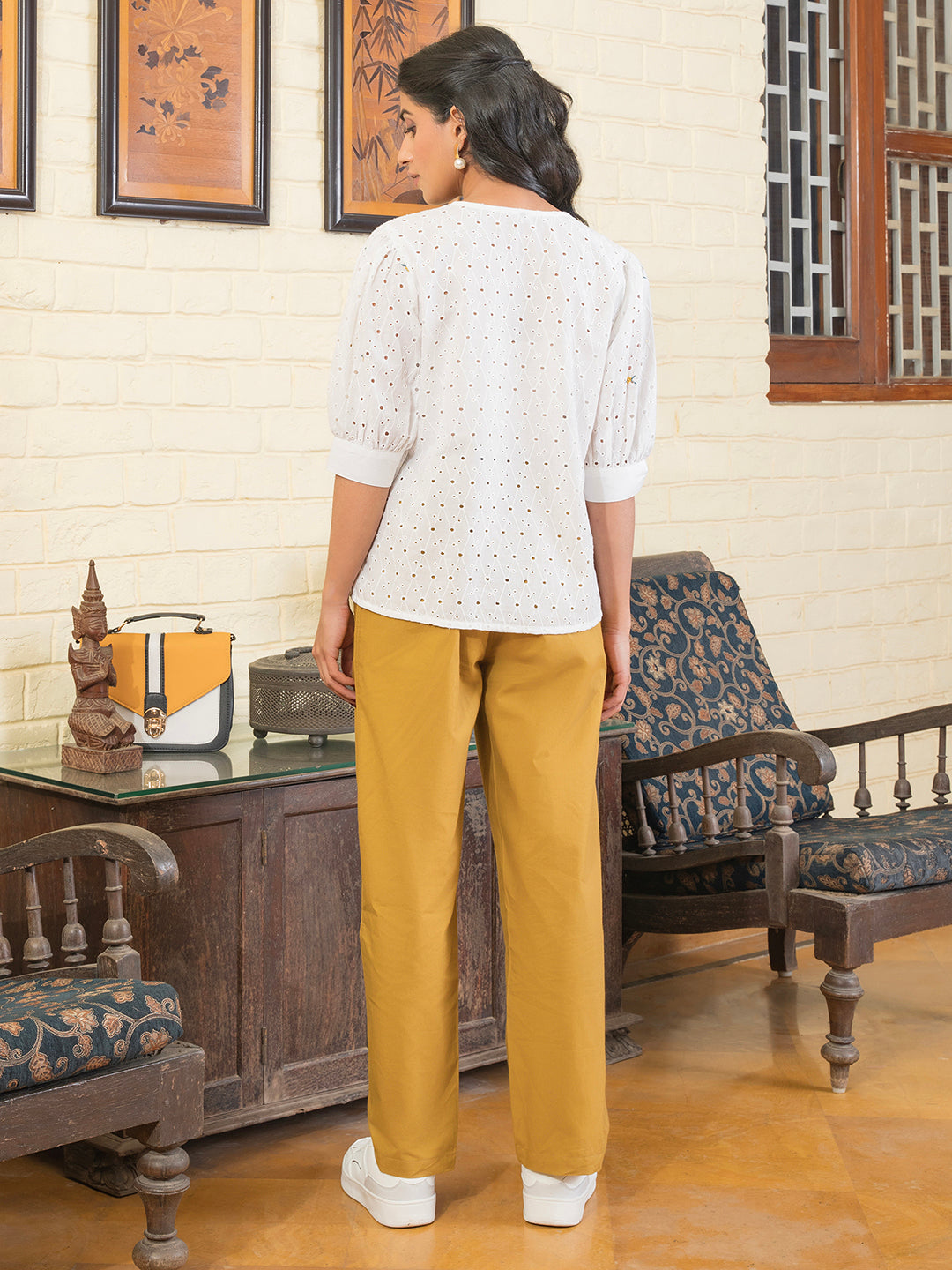 MUSTARD WHITE Cotton Co-Ord Set