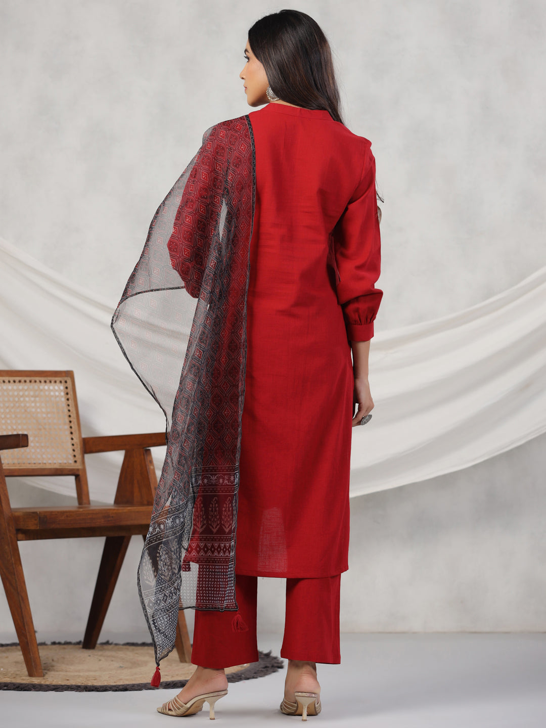 Women Pure Cotton Kurta Set With Orgenza Dupatta
