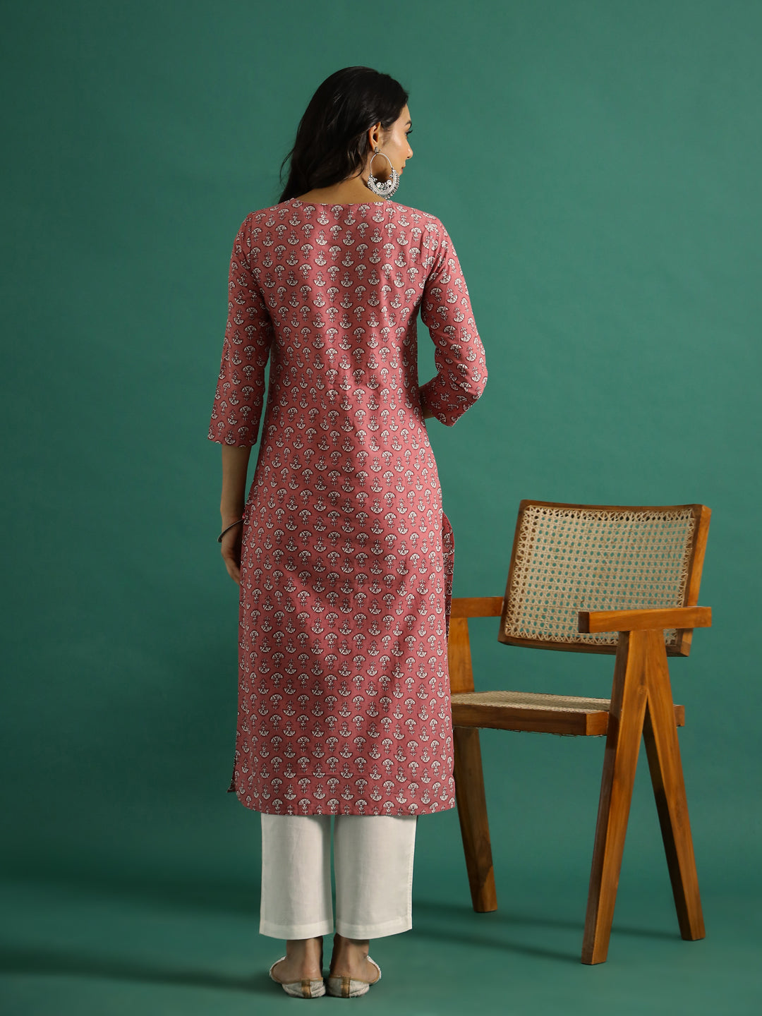 Pink & White Printed Kurti Set