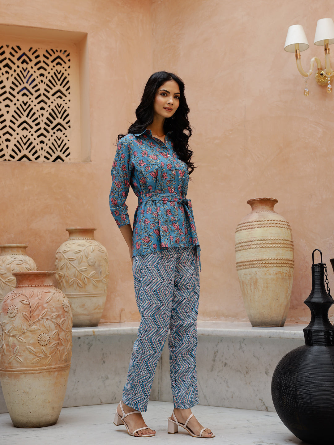 Blue Floral Printed Cotton Co-Ord Set