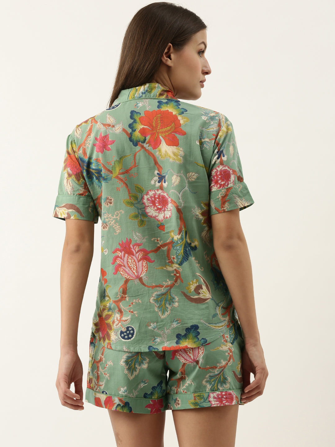Green Cotton Printed Night Suit Set