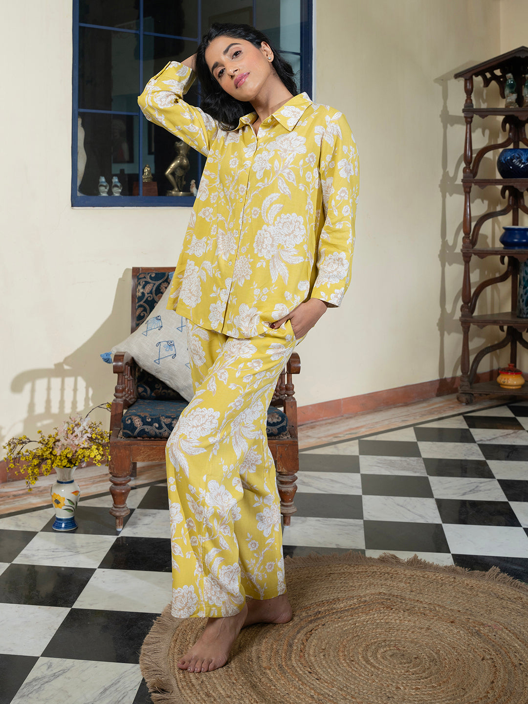 LEMON FLORA Viscose Rayon co-ord set