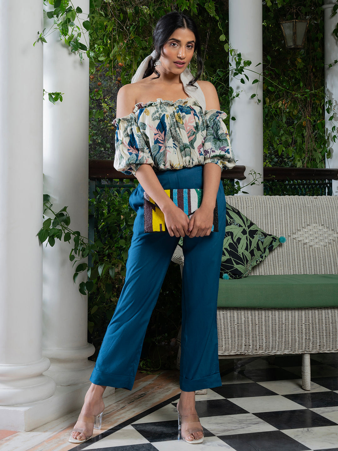 Women Floral Printed Off Shoulder Cotton Co-Ords Set