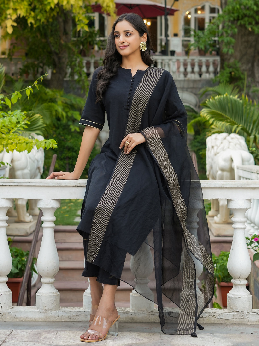 Women 3pcs Kurta Set With Orgenza Dupatta