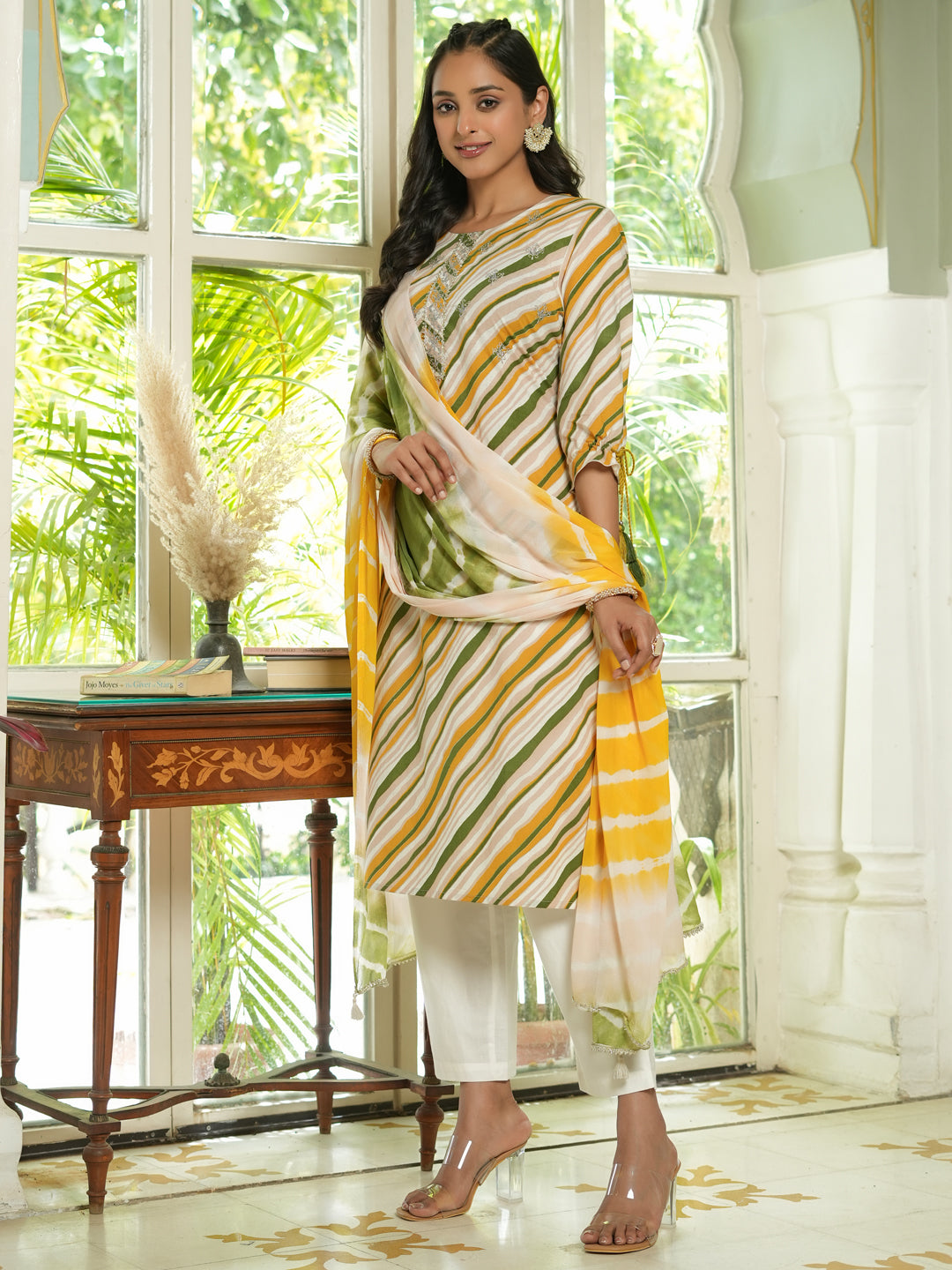 Women Pure Cotton Lehriya 3pcs Kurta Set