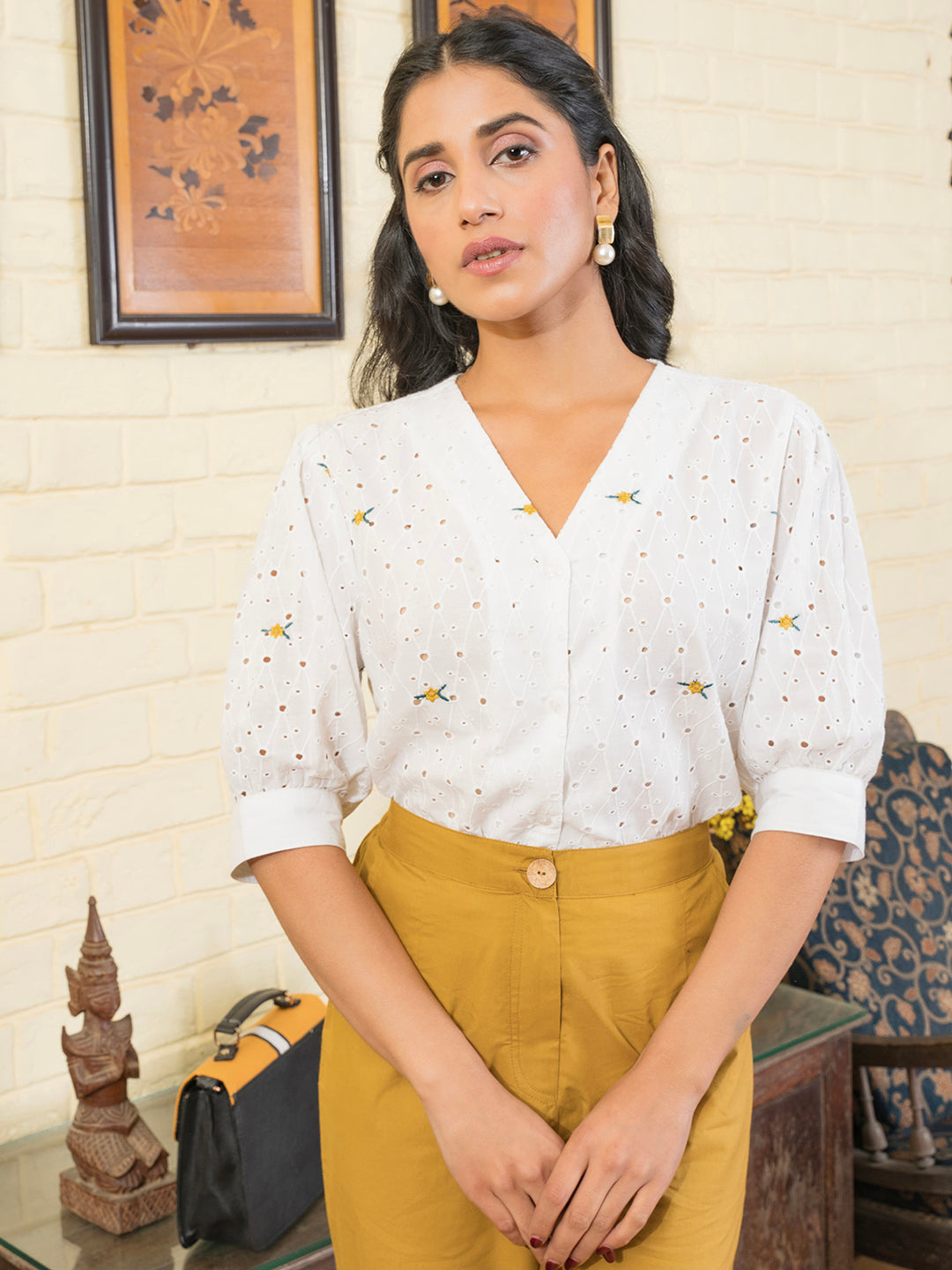 Mustard White Cotton Co-Ord Set