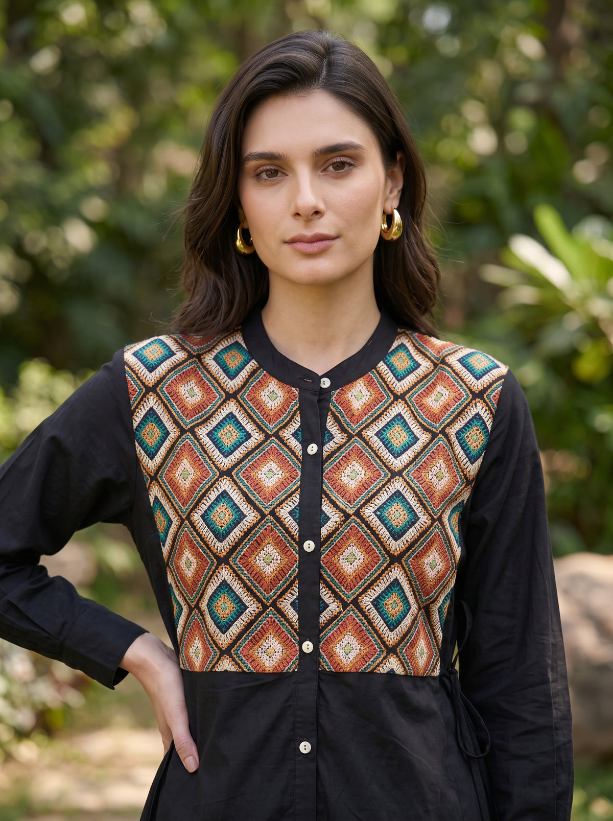 Black Solid Round Neck Pure Cotton Co-Ord Set For Women