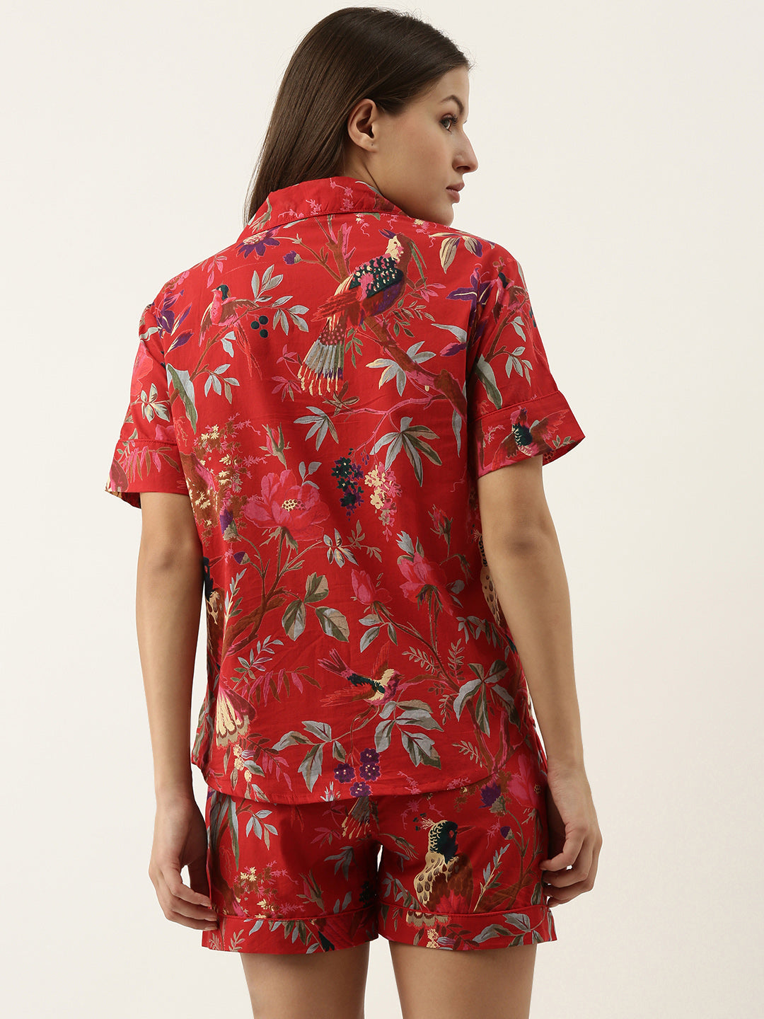 Red Cotton Printed Night Suit Set