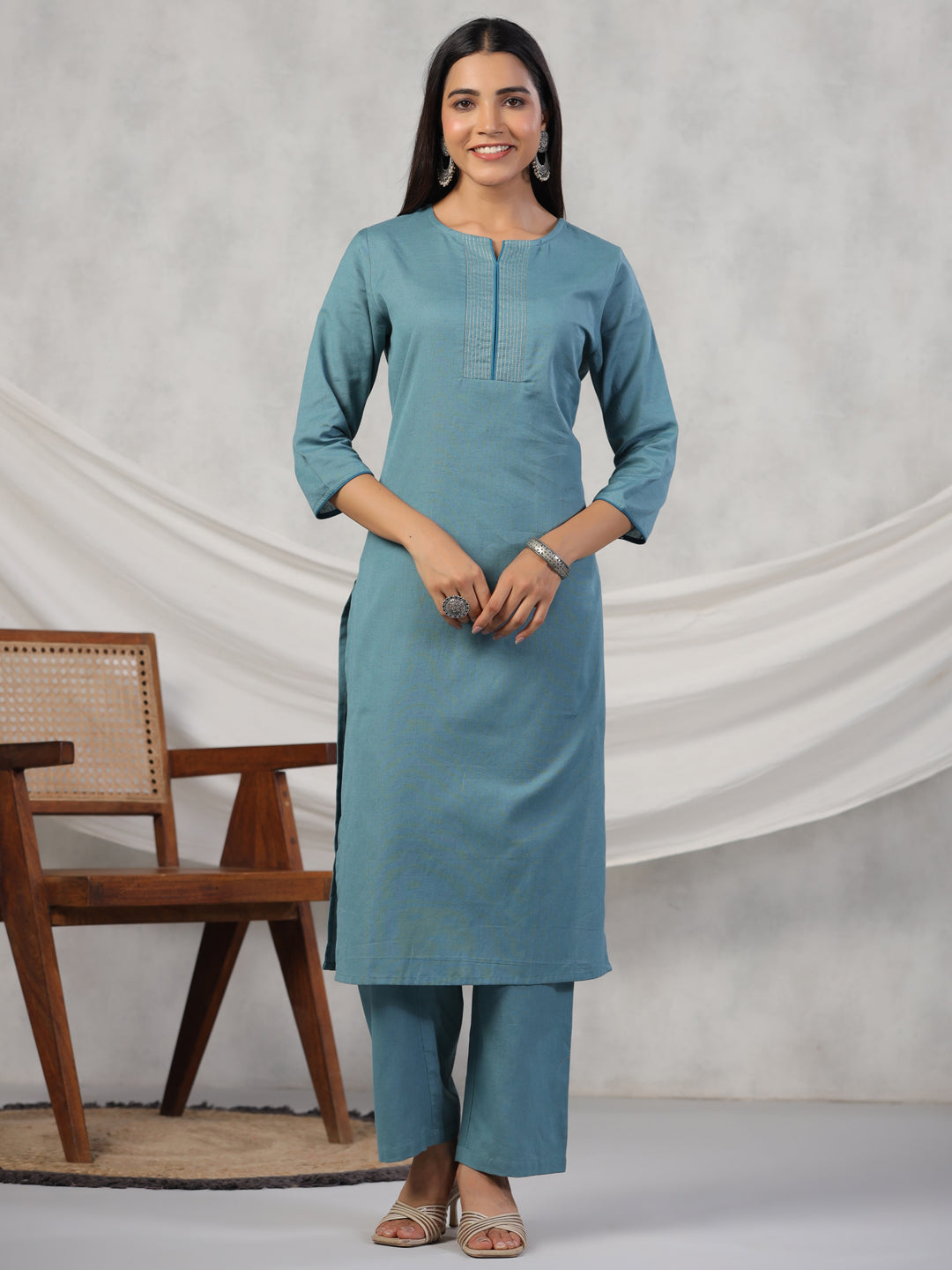 Women Cotton Flex Kurta Set With Chiffon Dupatta