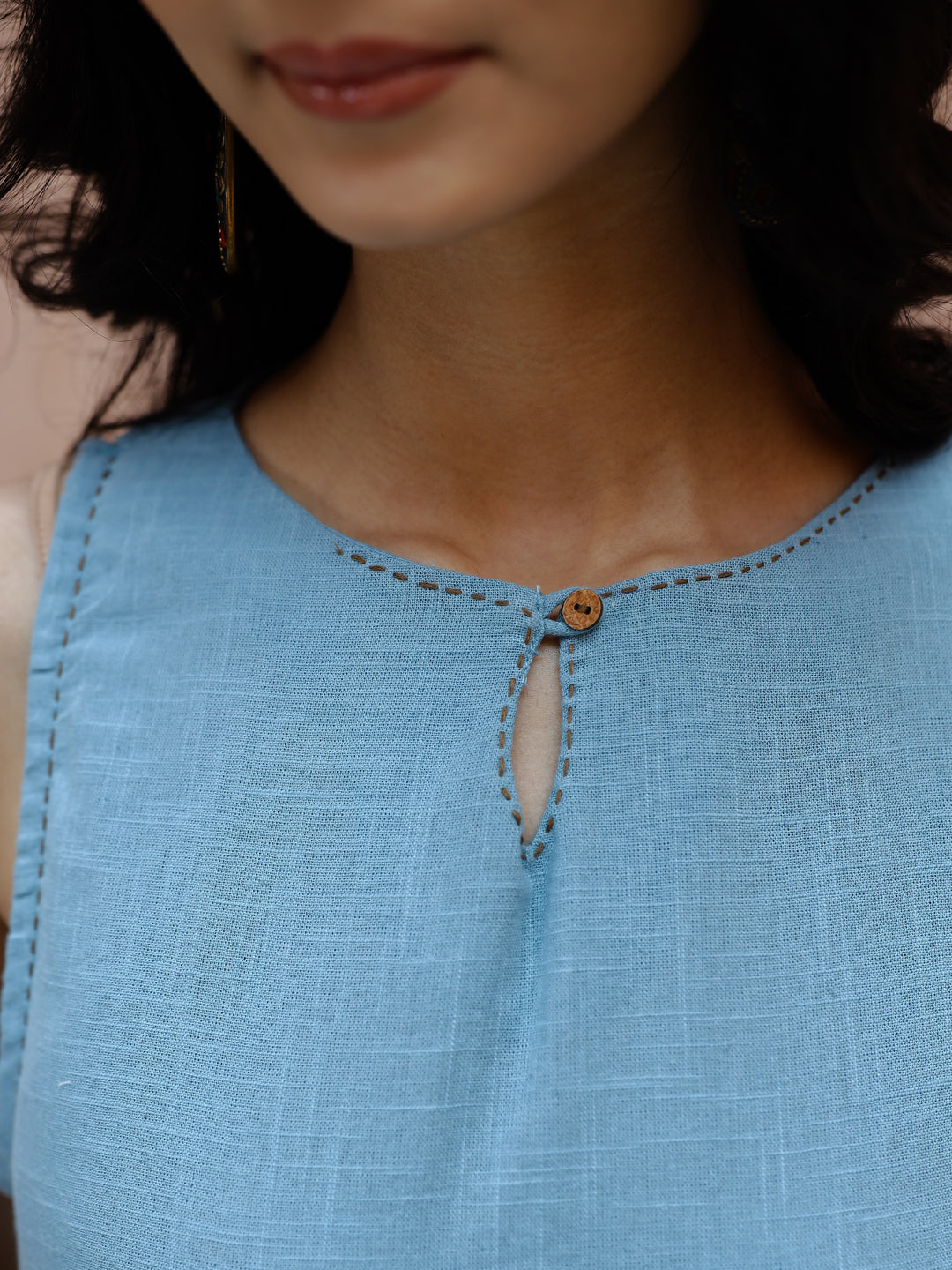 Blue Solid Print Cotton Kurta Set