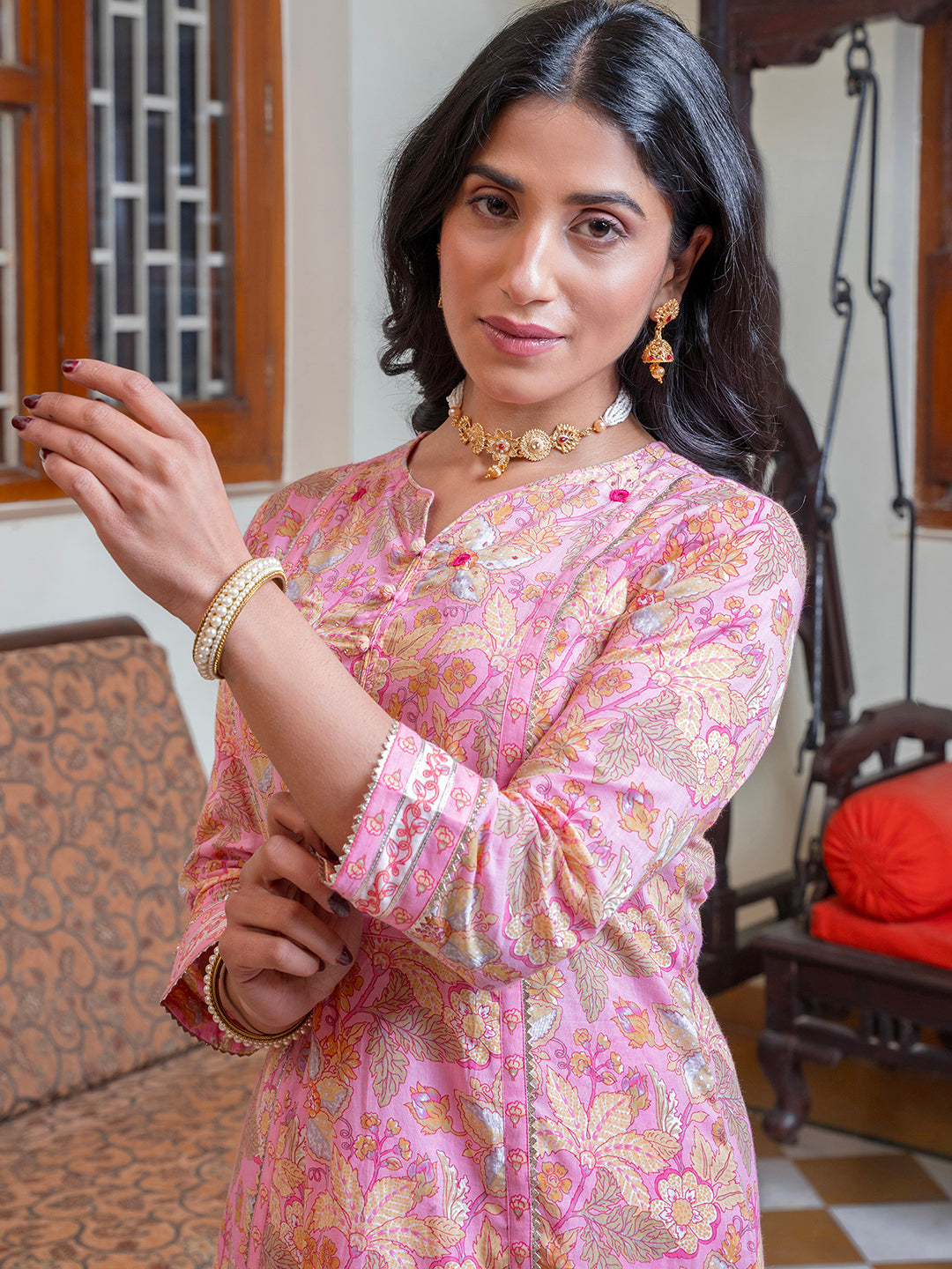 Pink Cotton Kurta for Women
