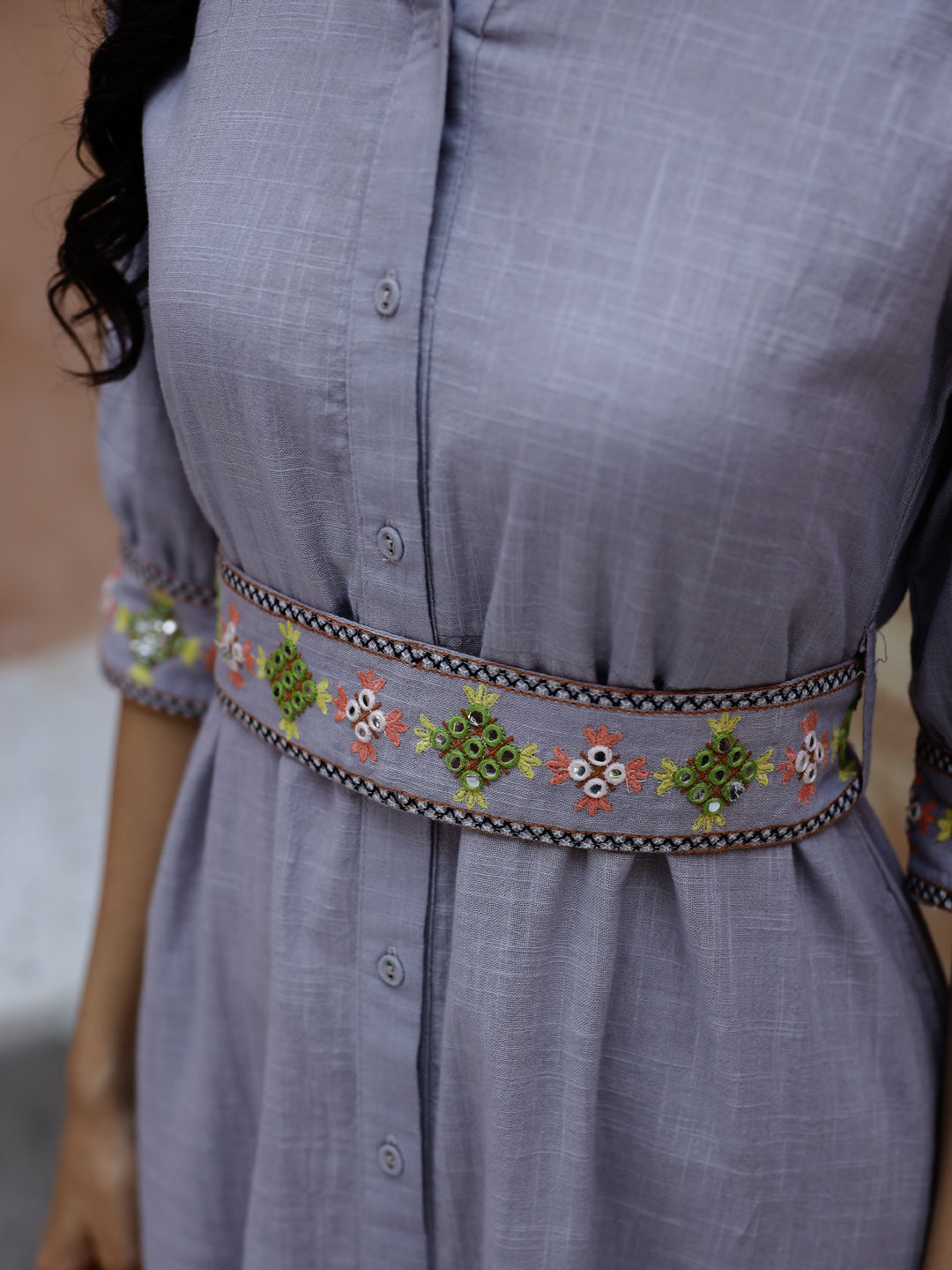 Solid Print Cotton Shirt Collar Dress