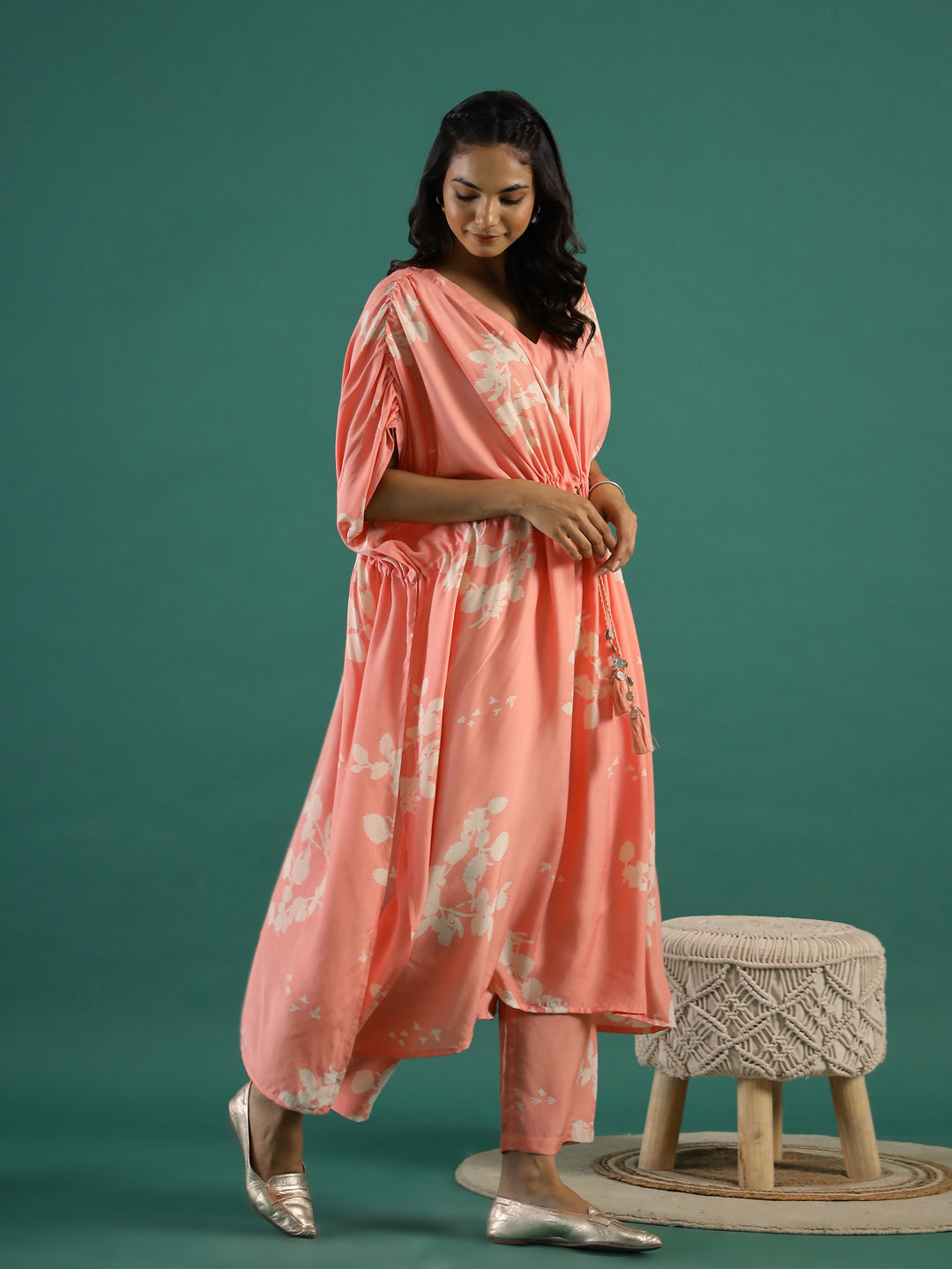 Floral Printed Cotton Kaftan Coord Set Women