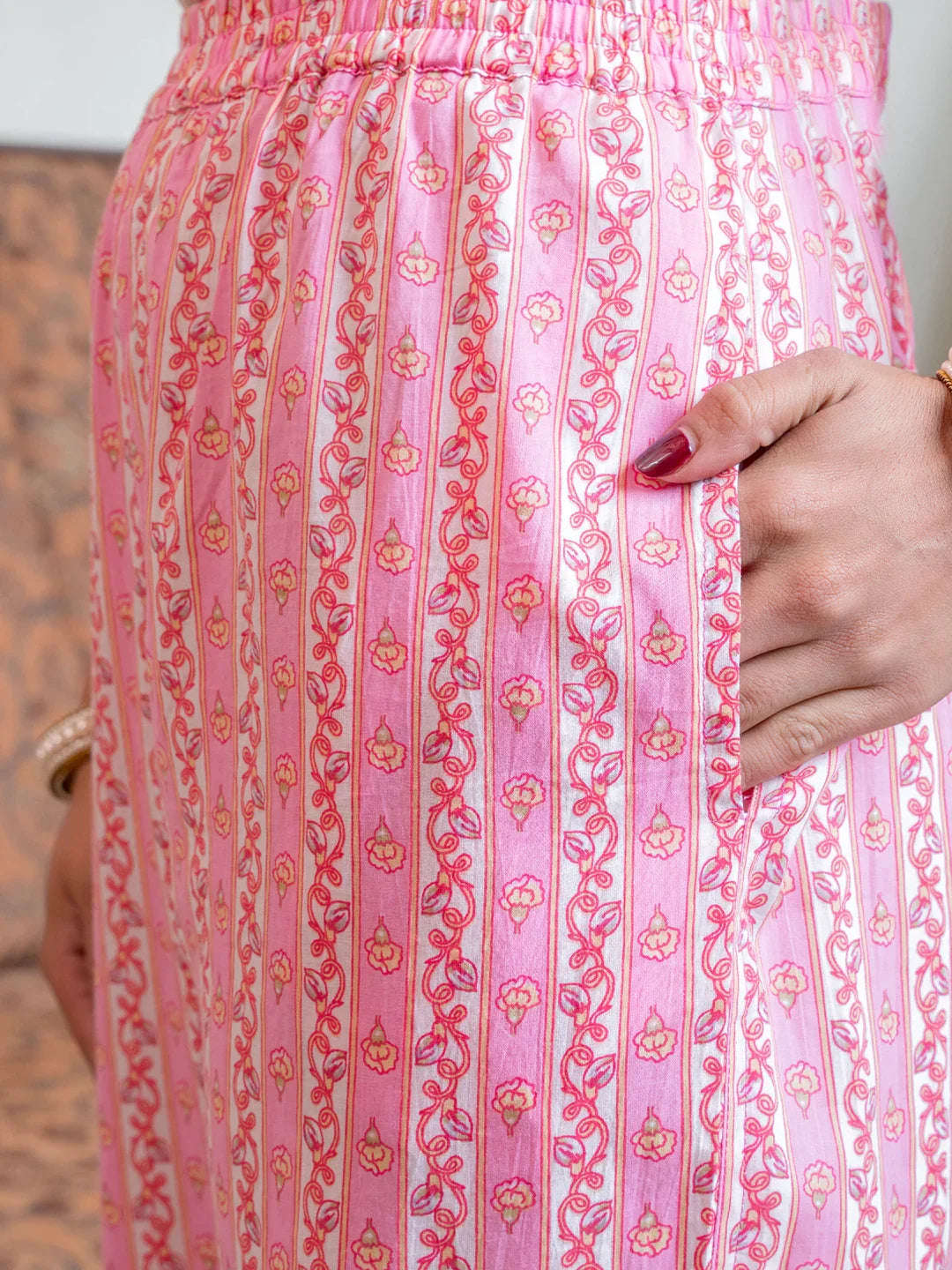 Pink Cotton Kurta for Women - SanskrutiHomes
