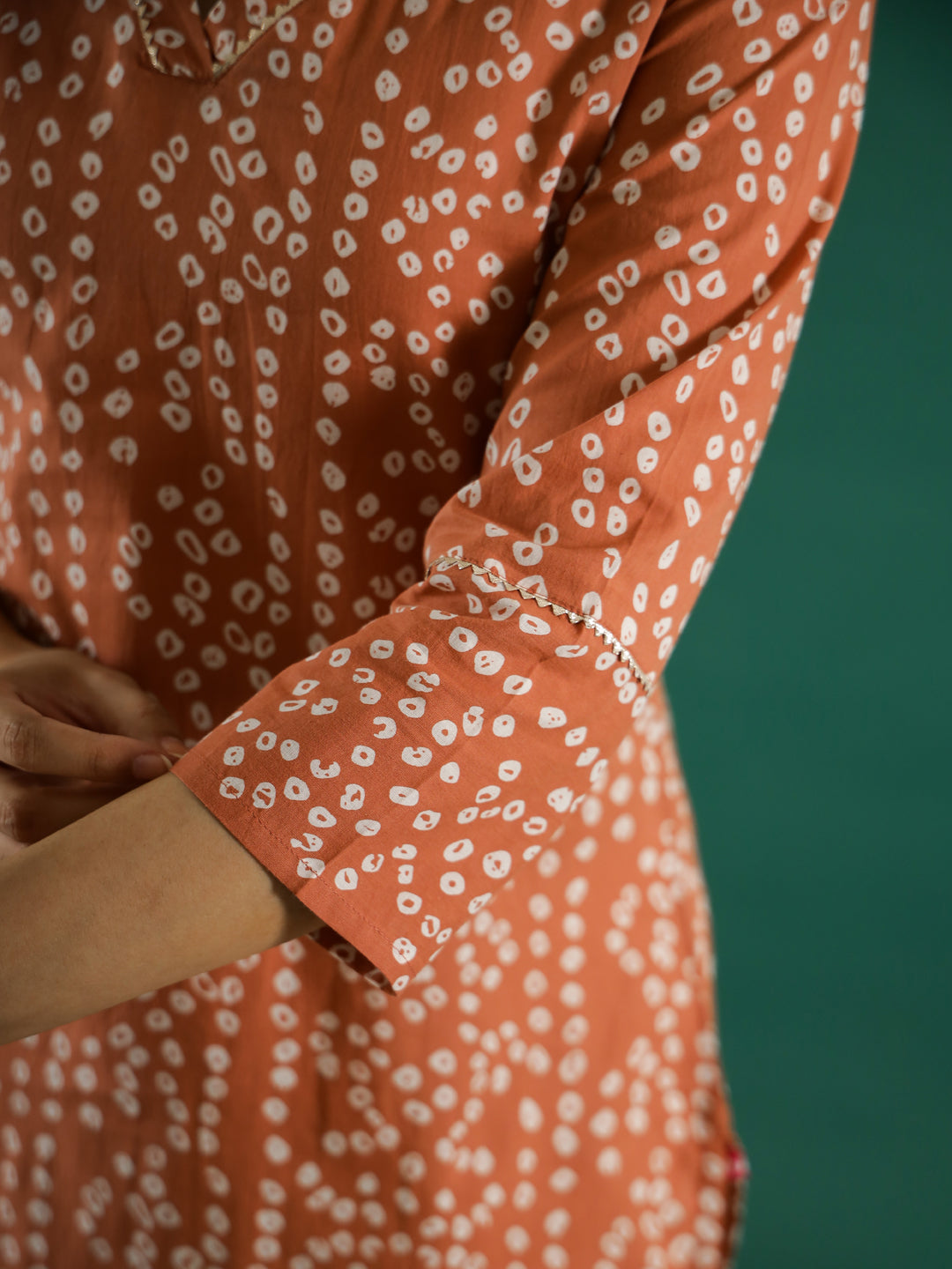 Orange White Dotted Printed Cotton Kurta