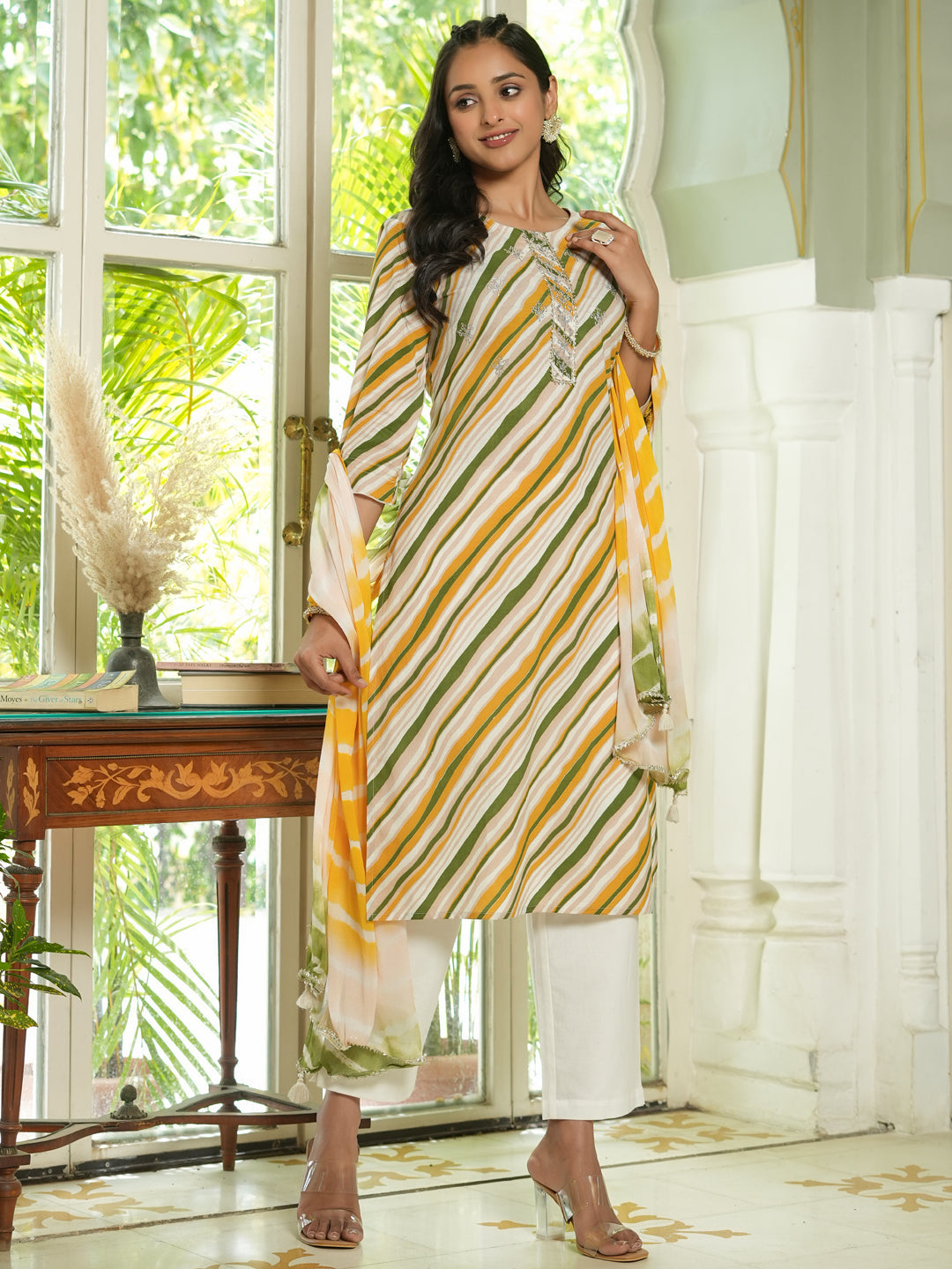 Women Pure Cotton Lehriya 3pcs Kurta Set