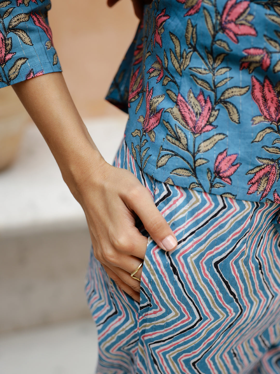 Blue Floral Printed Cotton Co-Ord Set