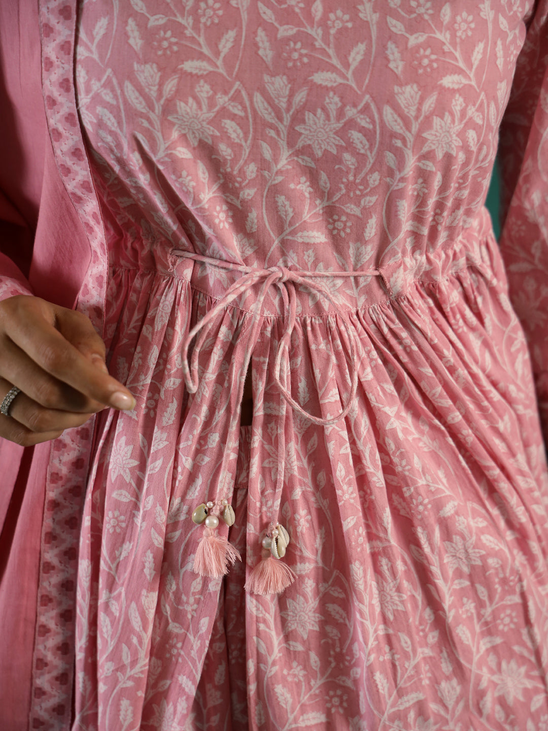 Pink Floral Printed Cotton Kurta With Dupatta