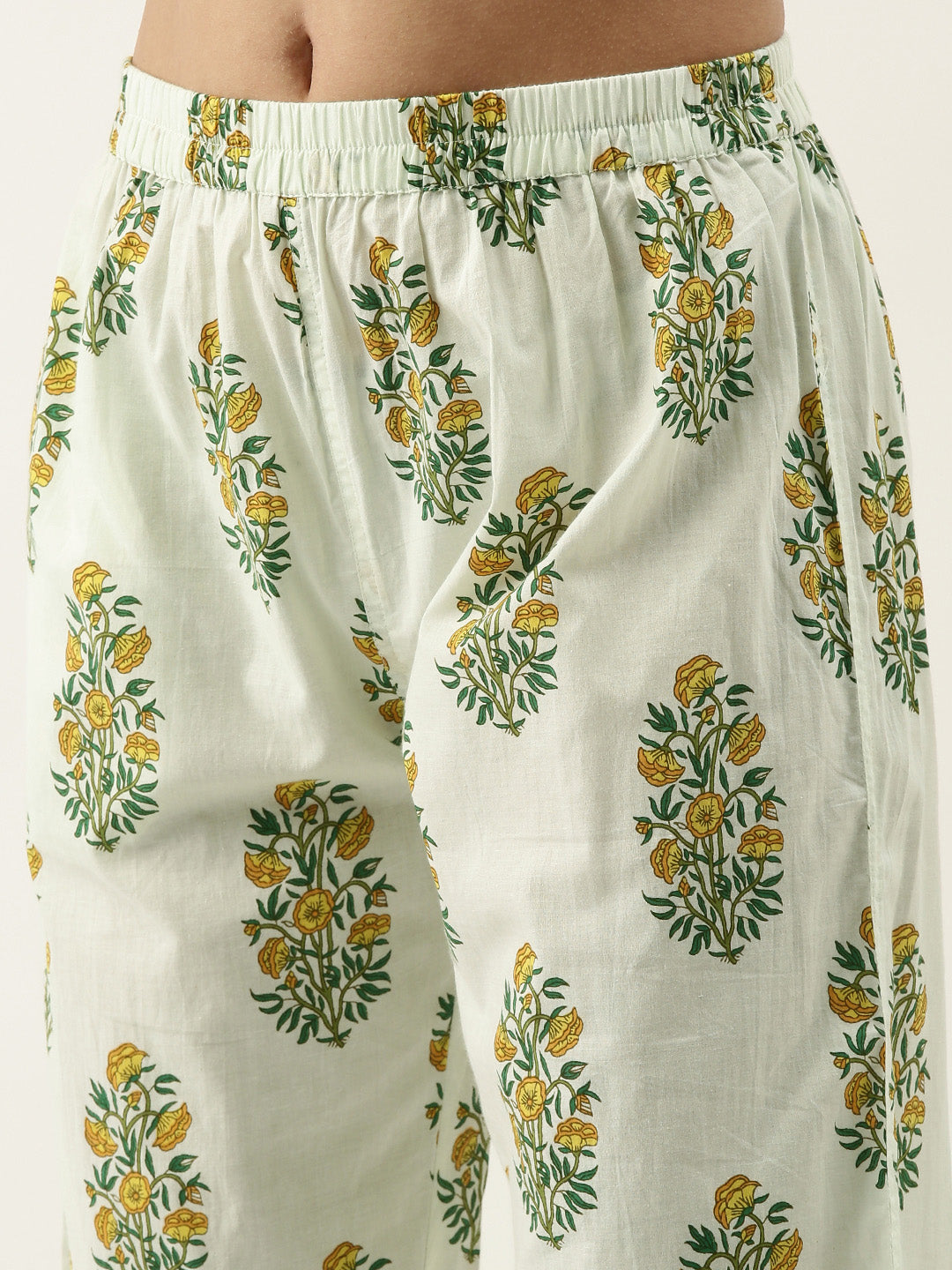 White/Green Cotton Printed Night Suit Shrug Set