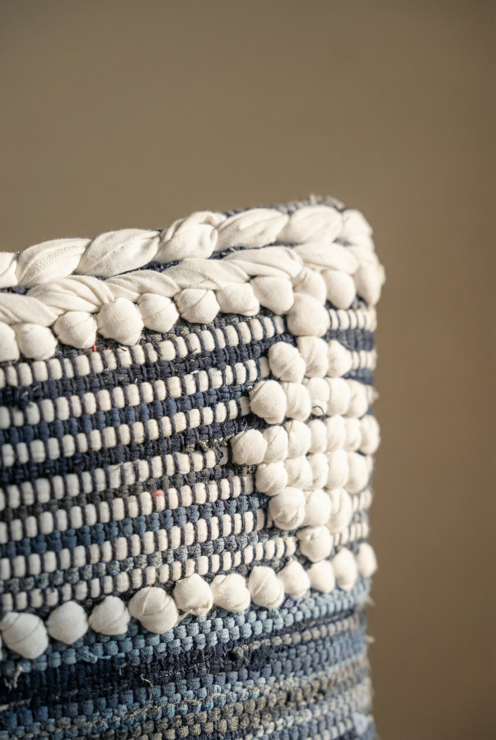 Blue Embroidered Square Tufted Boho Cushion Cover