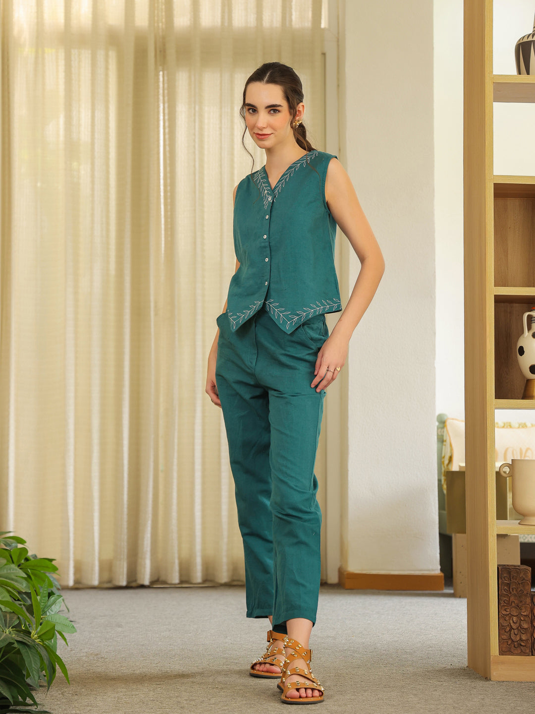Teal Color Solid Co-Ords Set For Women