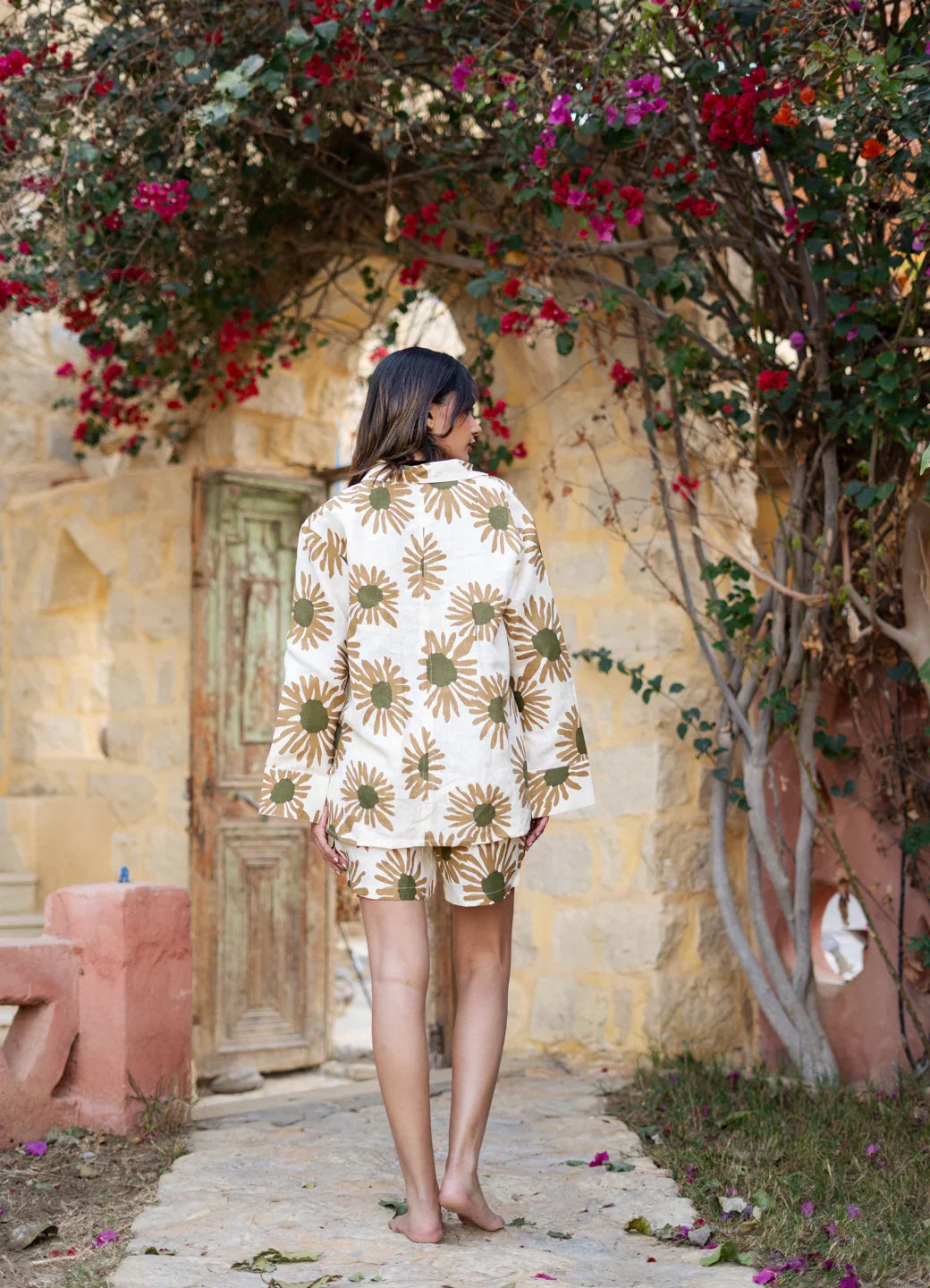 Cream Color Floral Printed Linen Co-ords Set - SanskrutiHomes