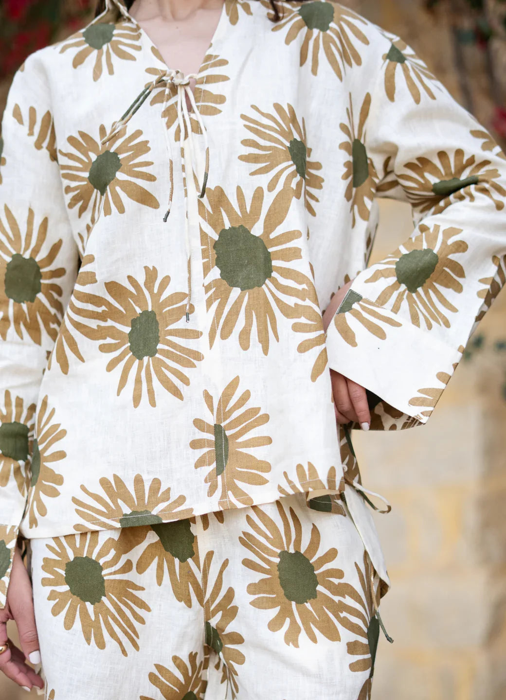 Cream Color Floral Printed Linen Co-ords Set - SanskrutiHomes