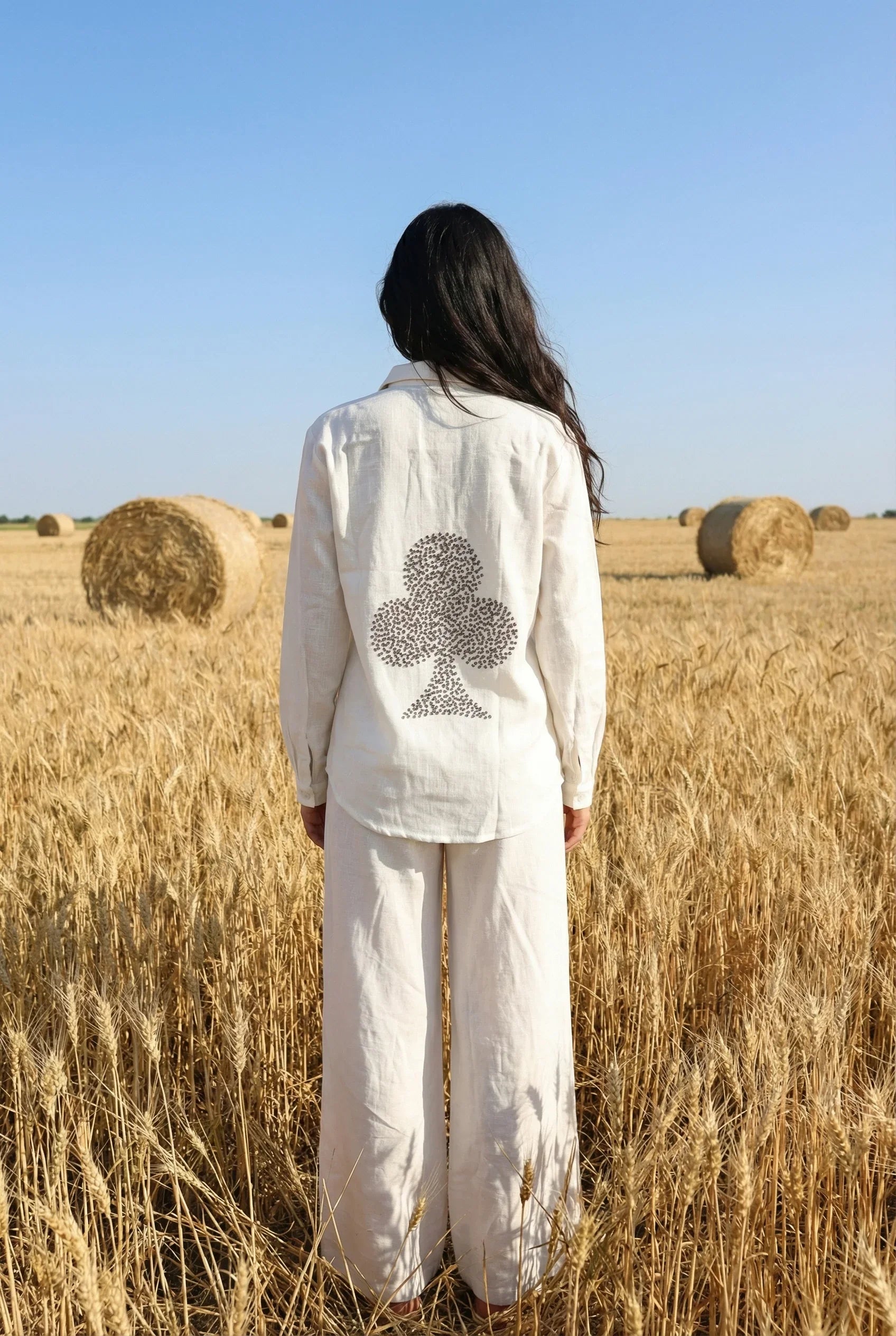 White Solid Print Shirt Collar Pure Cotton Co-ord Set for Women - SanskrutiHomes