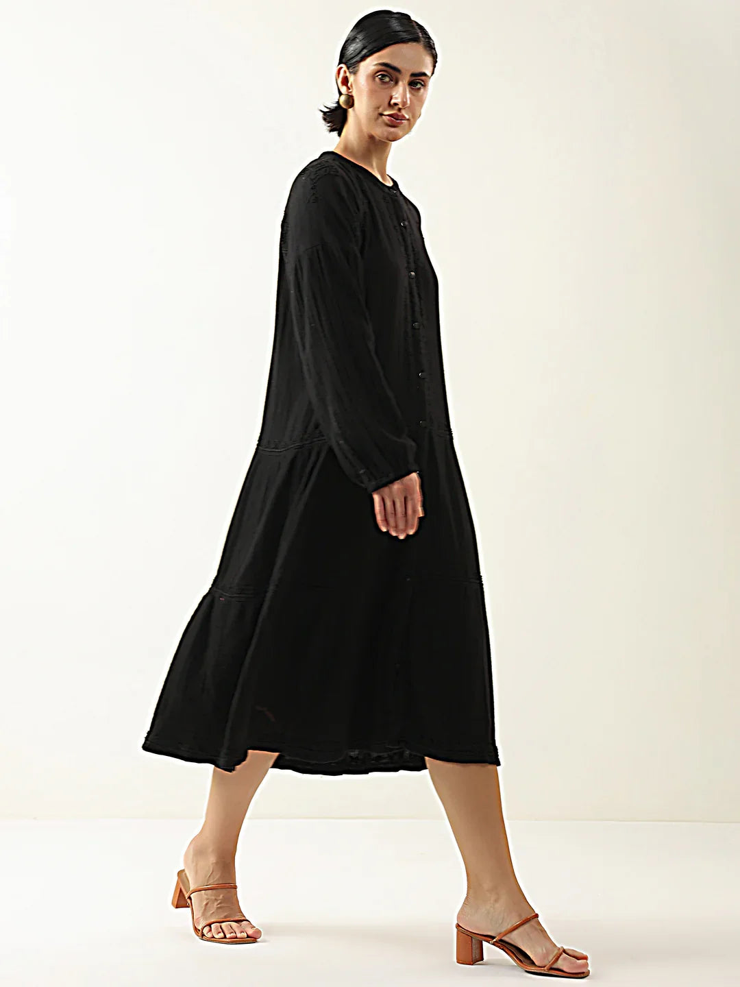 Black Color Pure Cotton Dress for Women - SanskrutiHomes