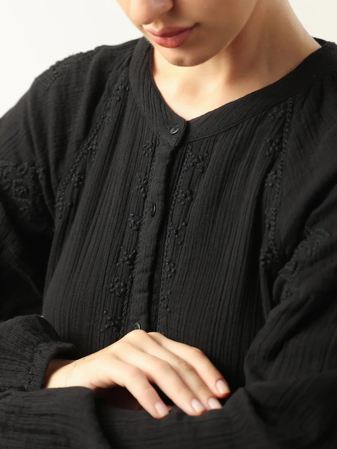 Black Color Pure Cotton Dress for Women - SanskrutiHomes